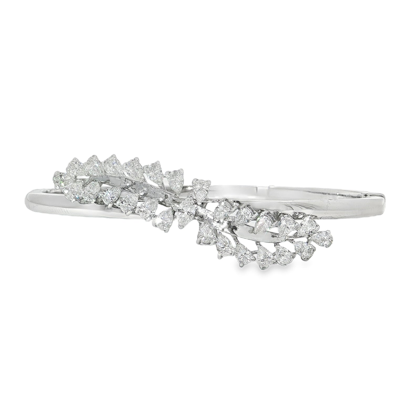 Marquise Diamond Leaf Bangle in white gold front view