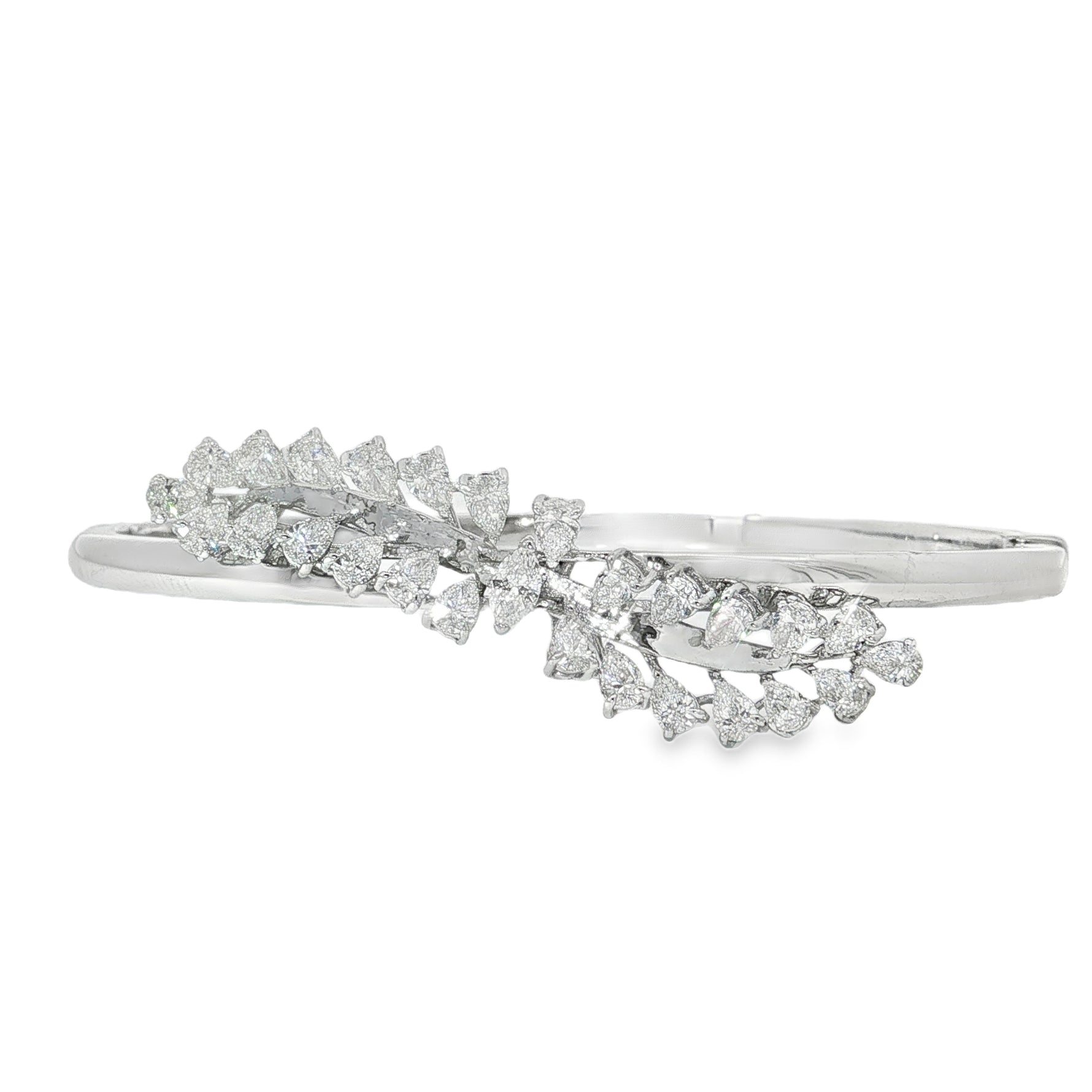 Marquise Diamond Leaf Bangle in white gold front view