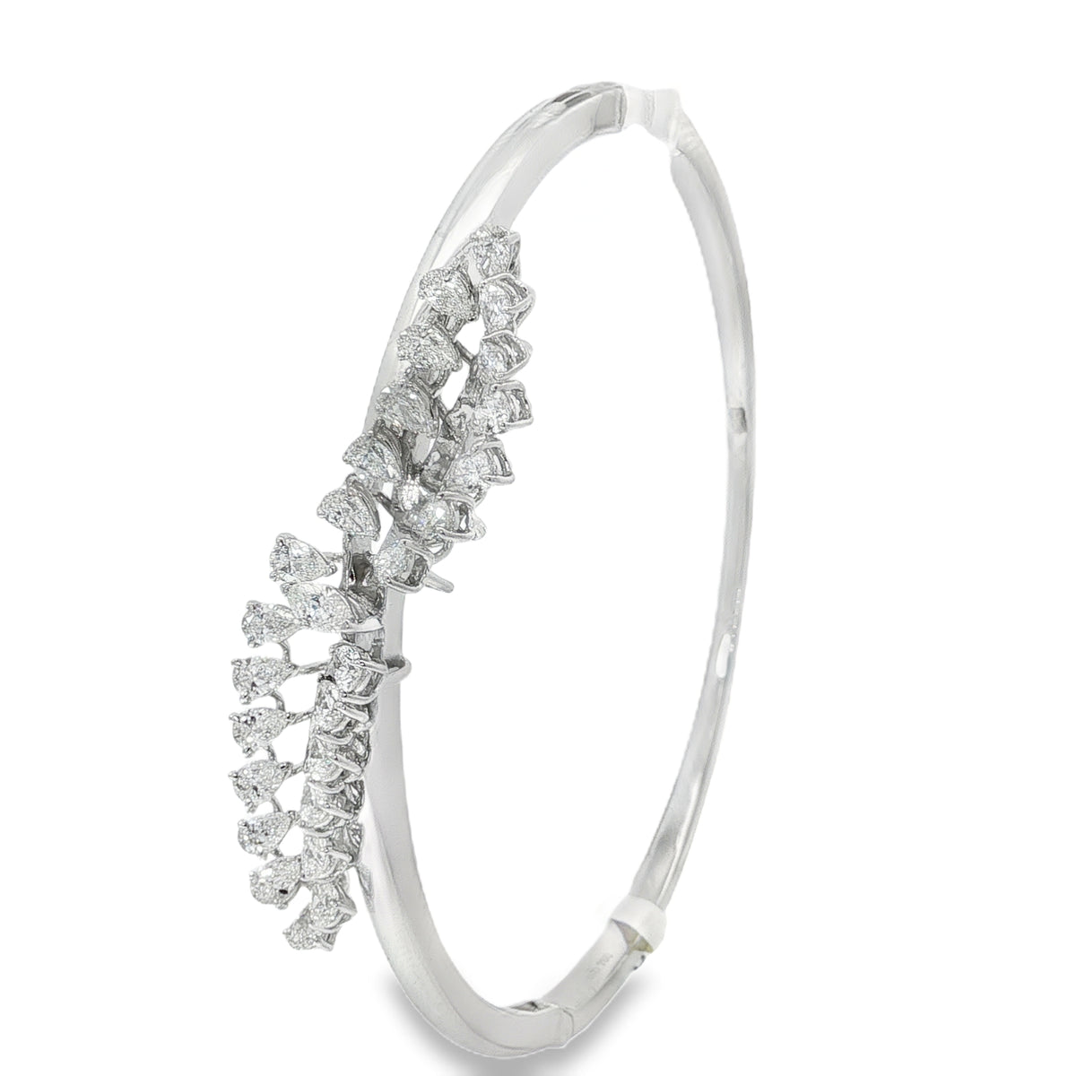 Marquise Diamond Leaf Bangle in white gold angled view