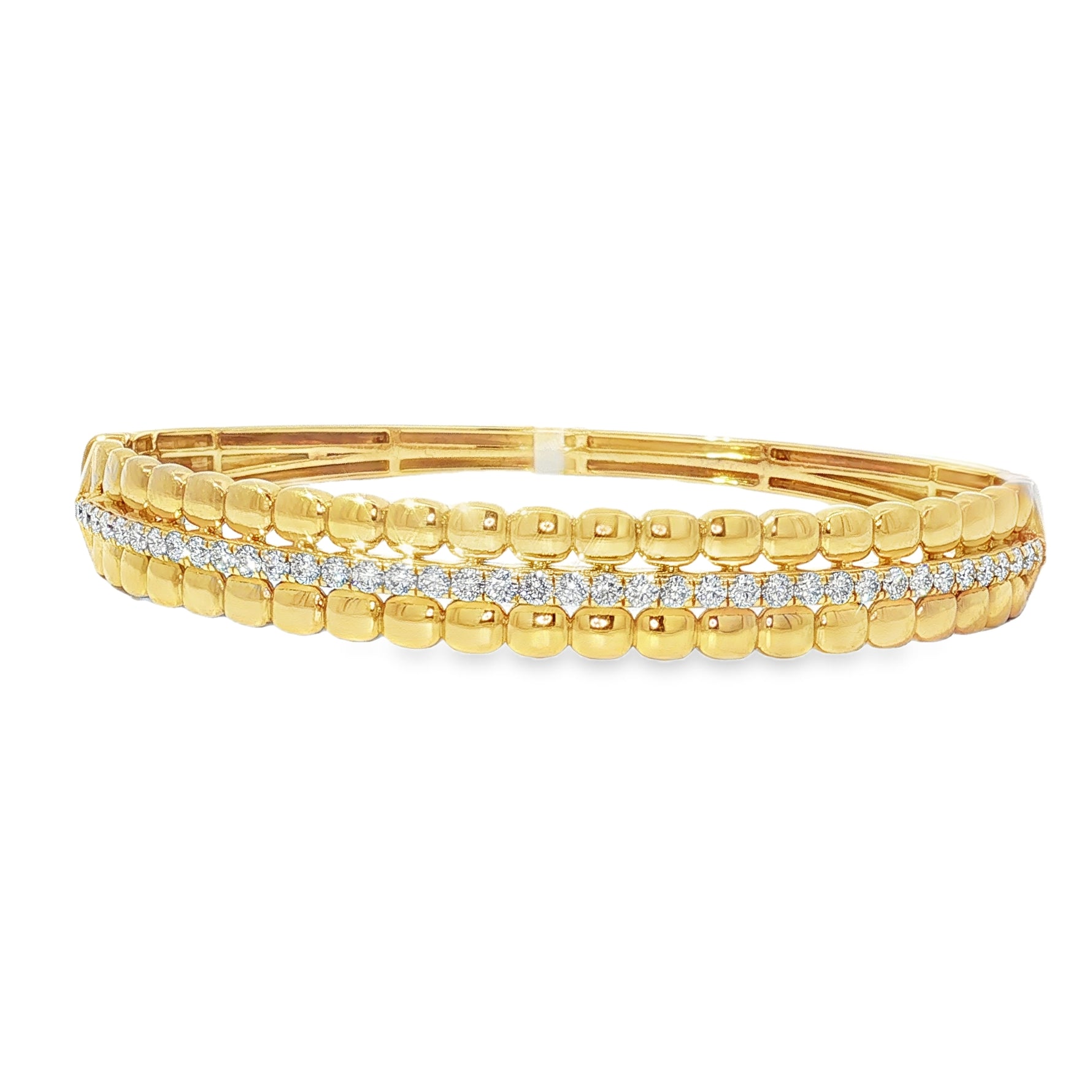 Diamond Bead-Edge Yellow Gold Bangle front view