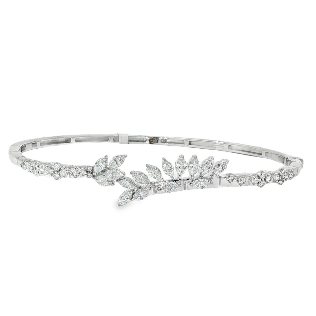Marquise Diamond Leaf Bangle in white gold front view