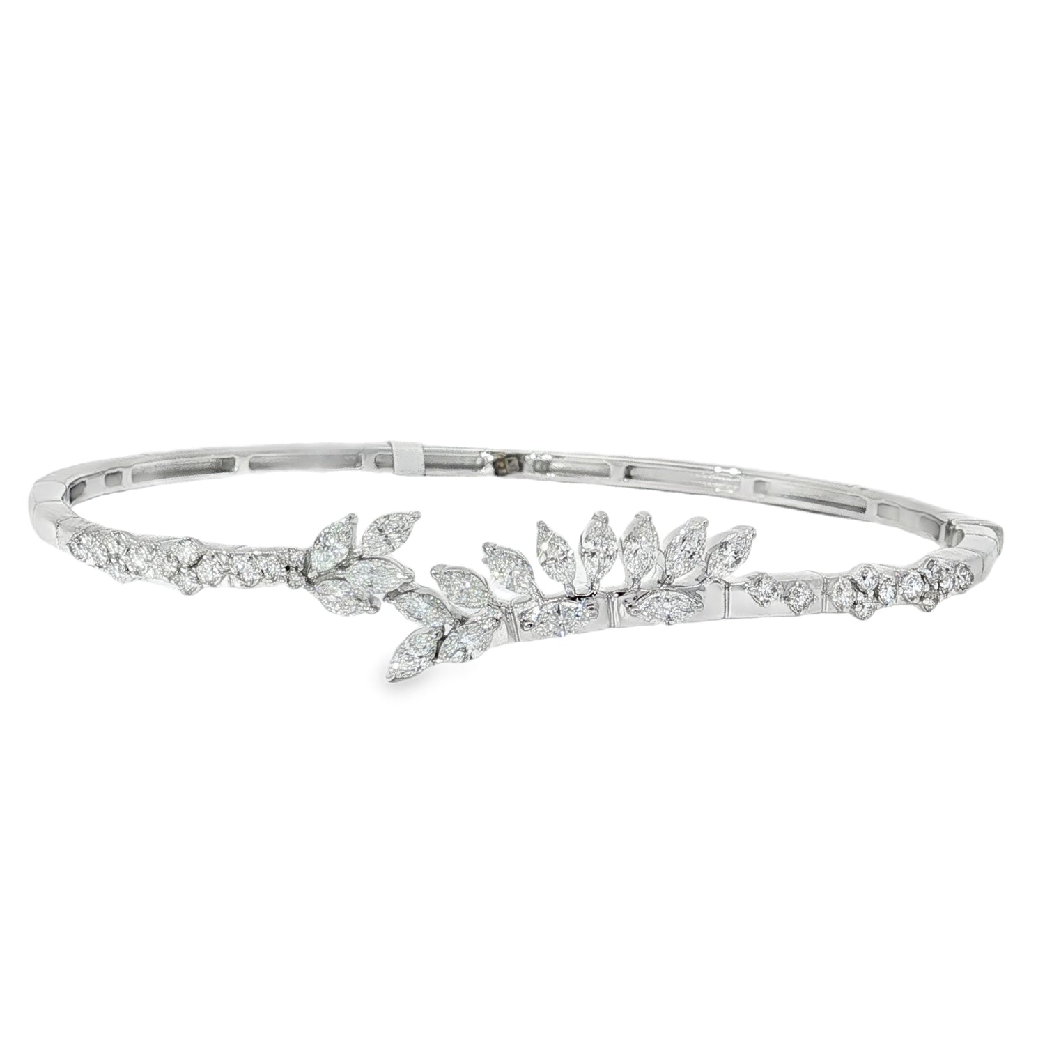 Marquise Diamond Leaf Bangle in white gold front view