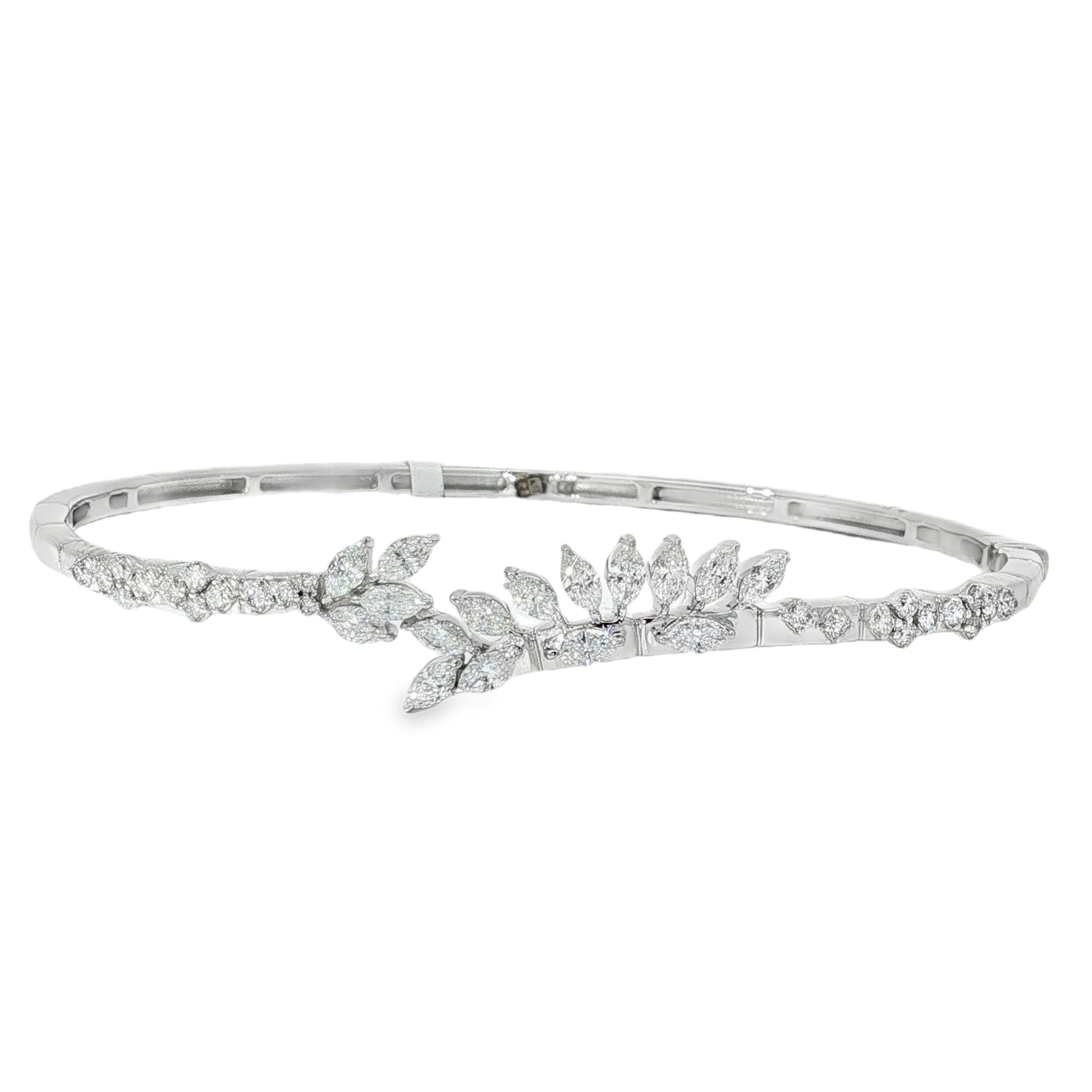 Marquise Diamond Leaf Bangle in white gold front view