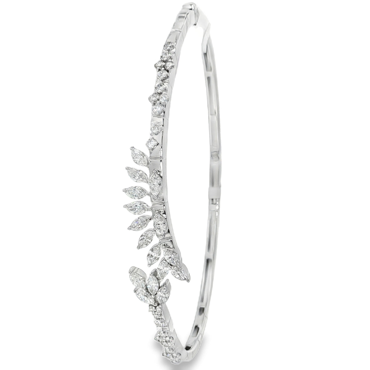 Marquise Diamond Leaf Bangle in white gold angled view