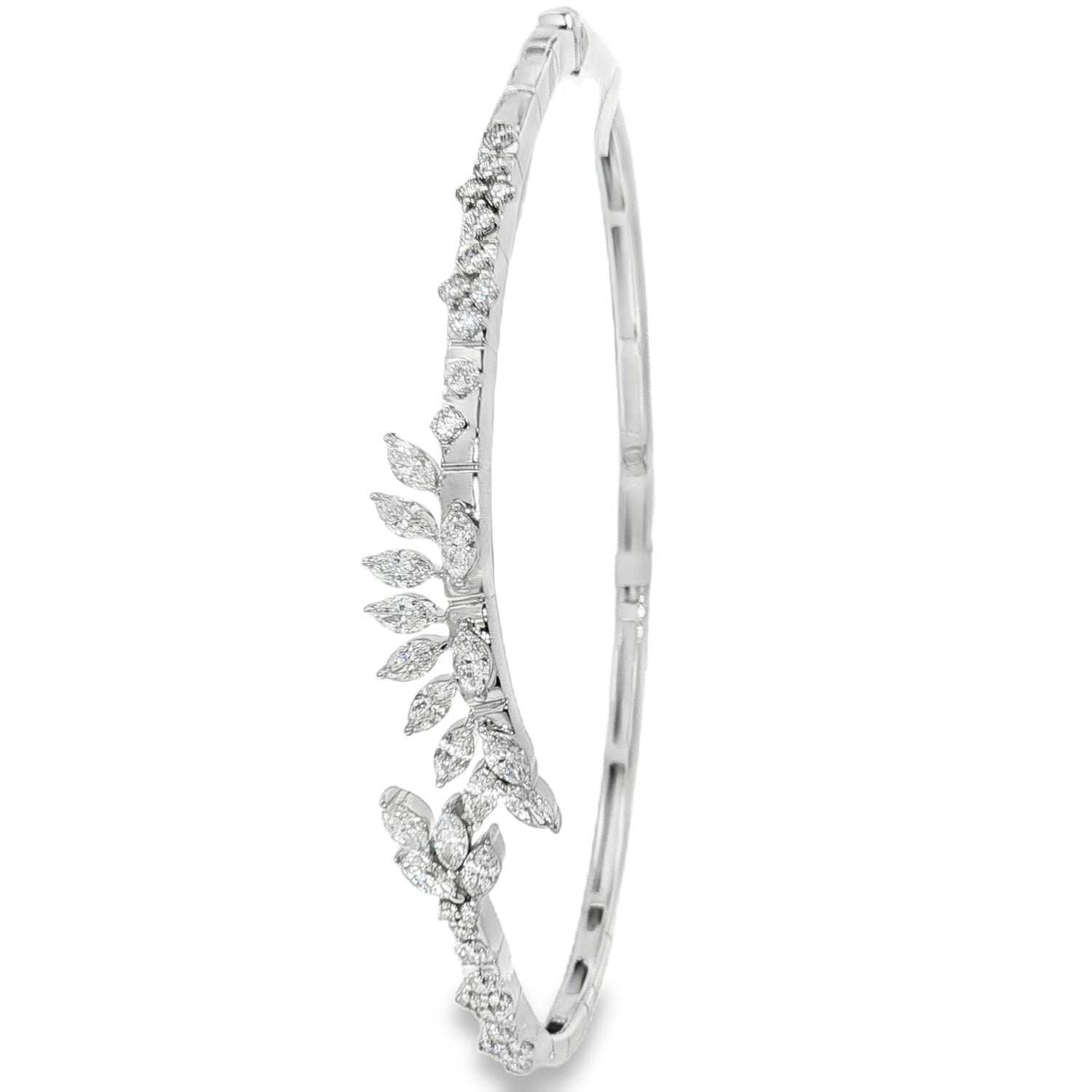 Marquise Diamond Leaf Bangle in white gold angled view