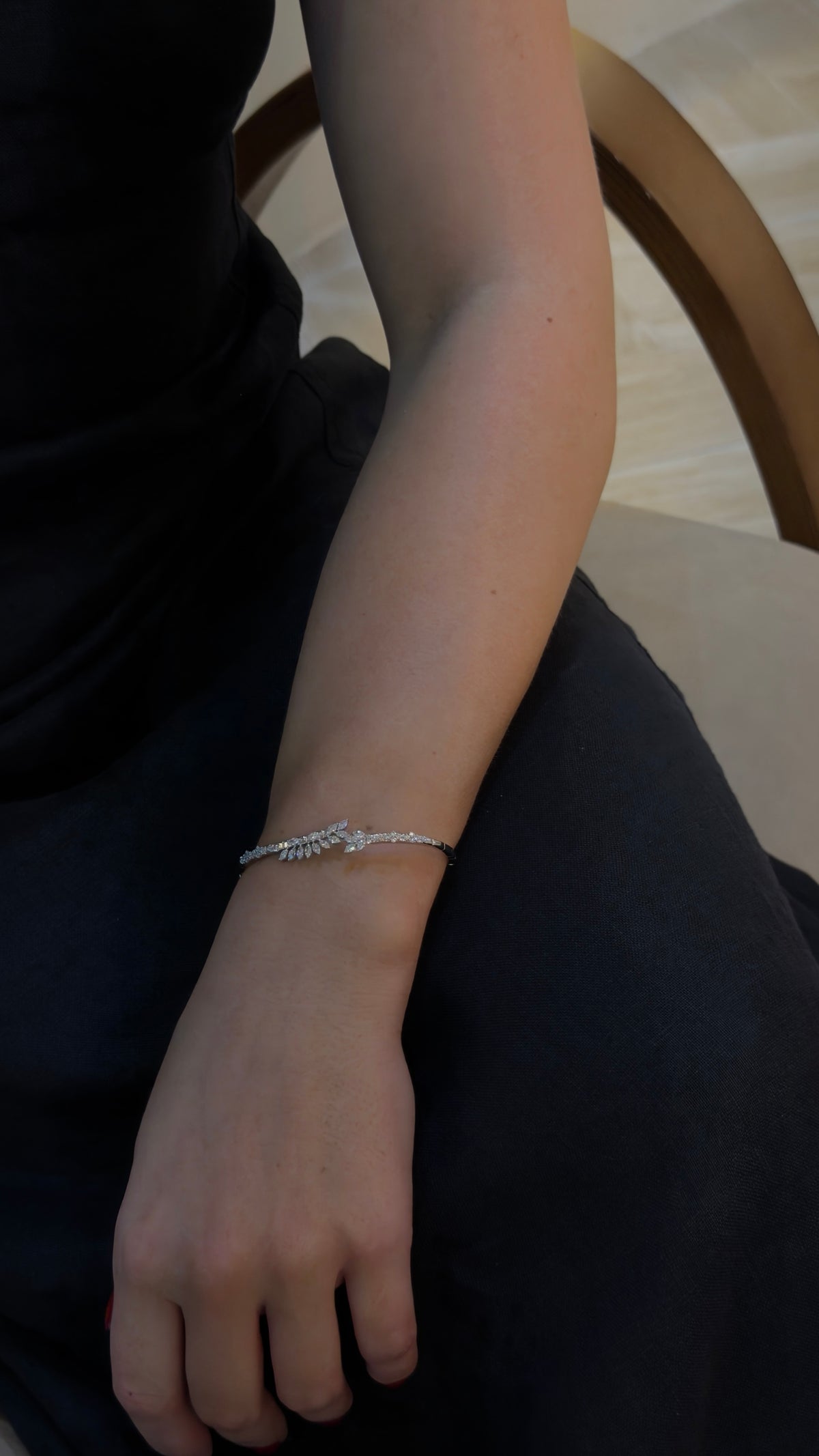 Delicate Marquise Diamond Leaf Bangle - additional view