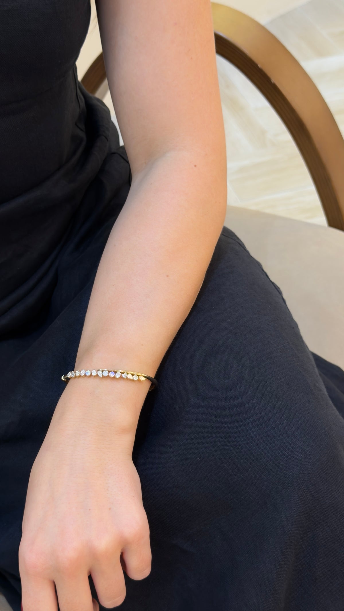Mixed-Cut Diamond Line Yellow Gold Bangle - additional view
