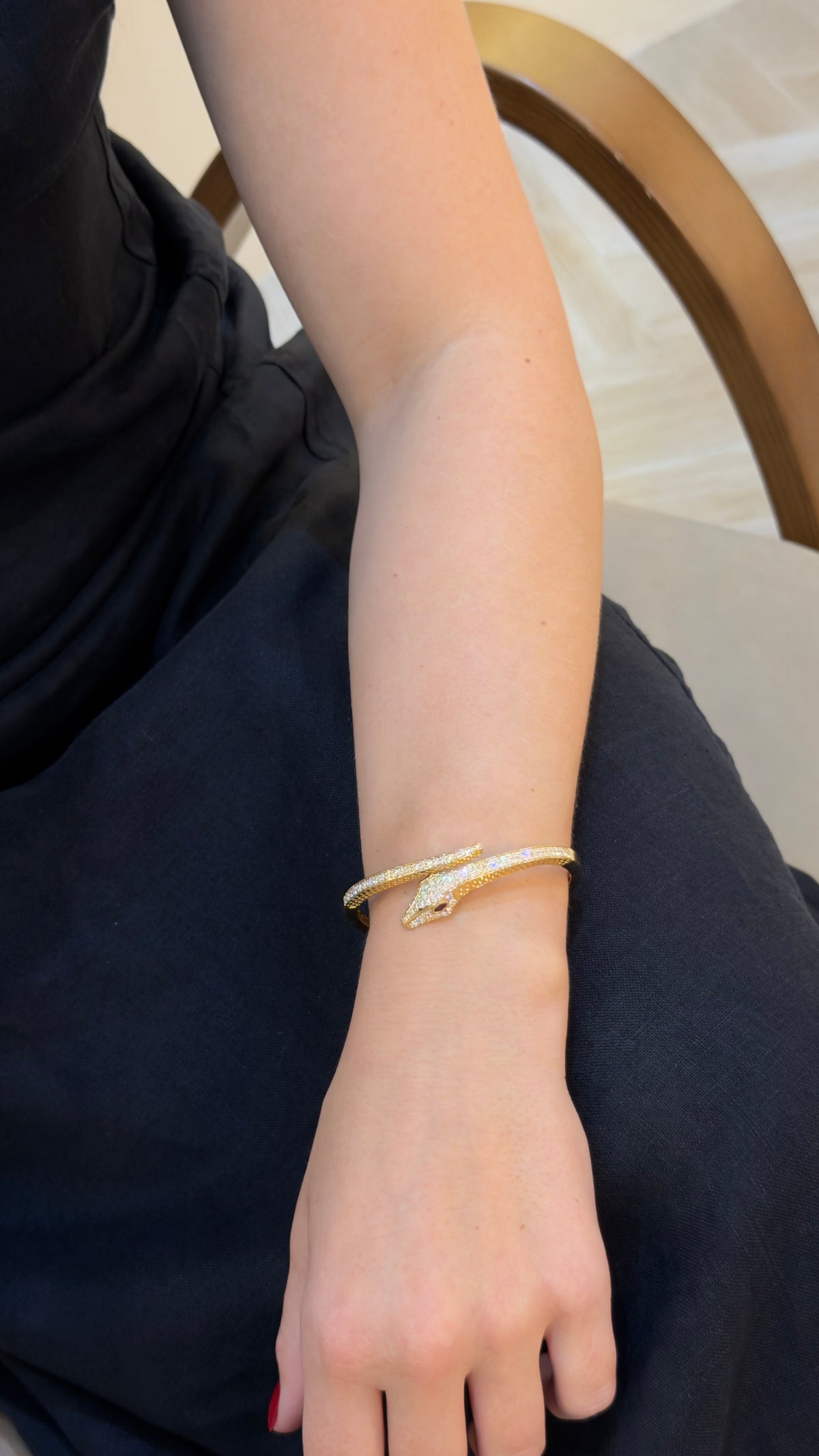 Ruby-Eyed Diamond Snake Yellow Gold Bangle - additional view