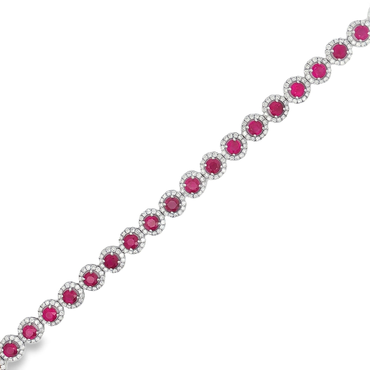 Ruby Diamond Halo Tennis Bracelet in white gold front view
