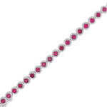 Ruby Diamond Halo Tennis Bracelet in white gold front view