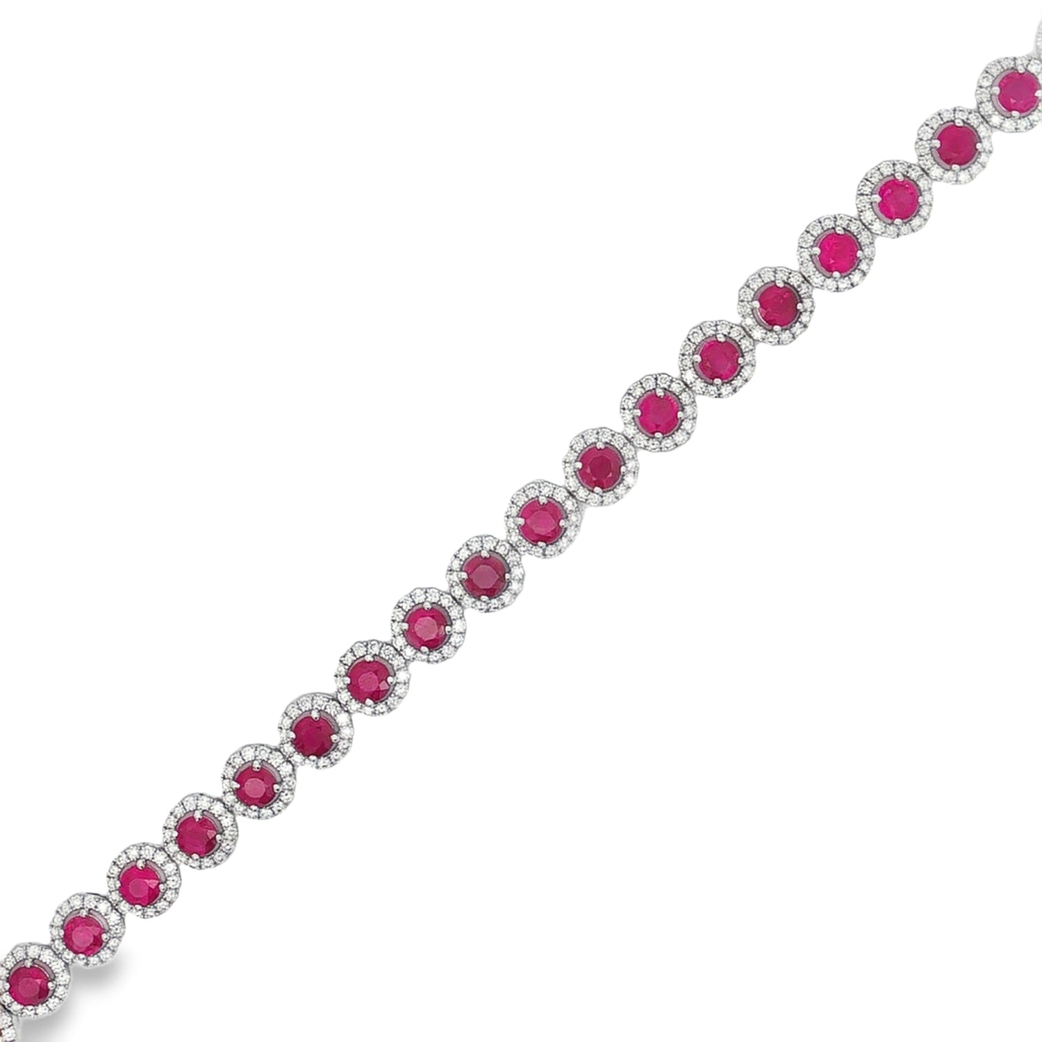 Ruby Diamond Halo Tennis Bracelet in white gold front view
