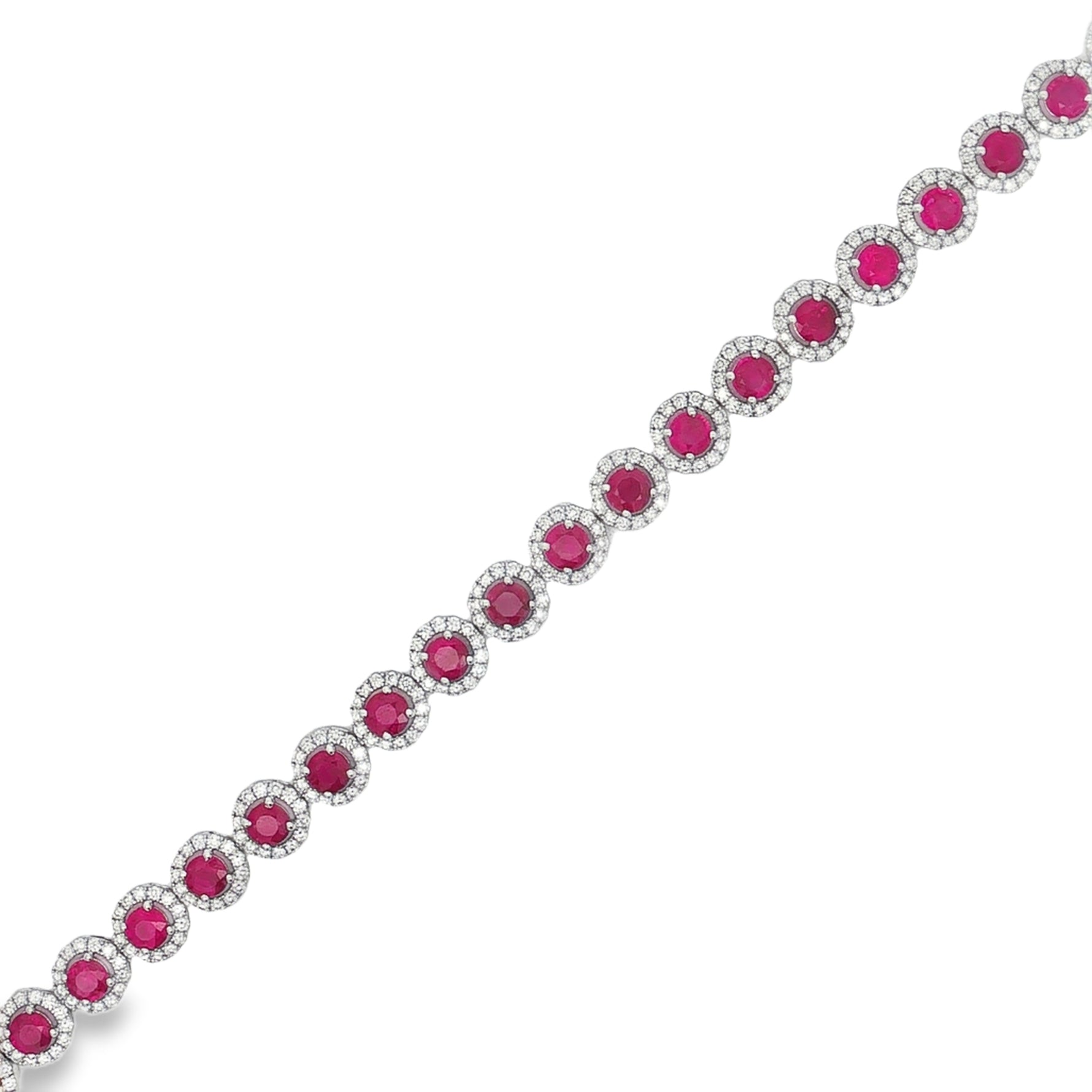 Ruby Diamond Halo Tennis Bracelet in white gold front view