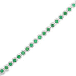 Emerald Diamond Halo Tennis Bracelet in white gold front view