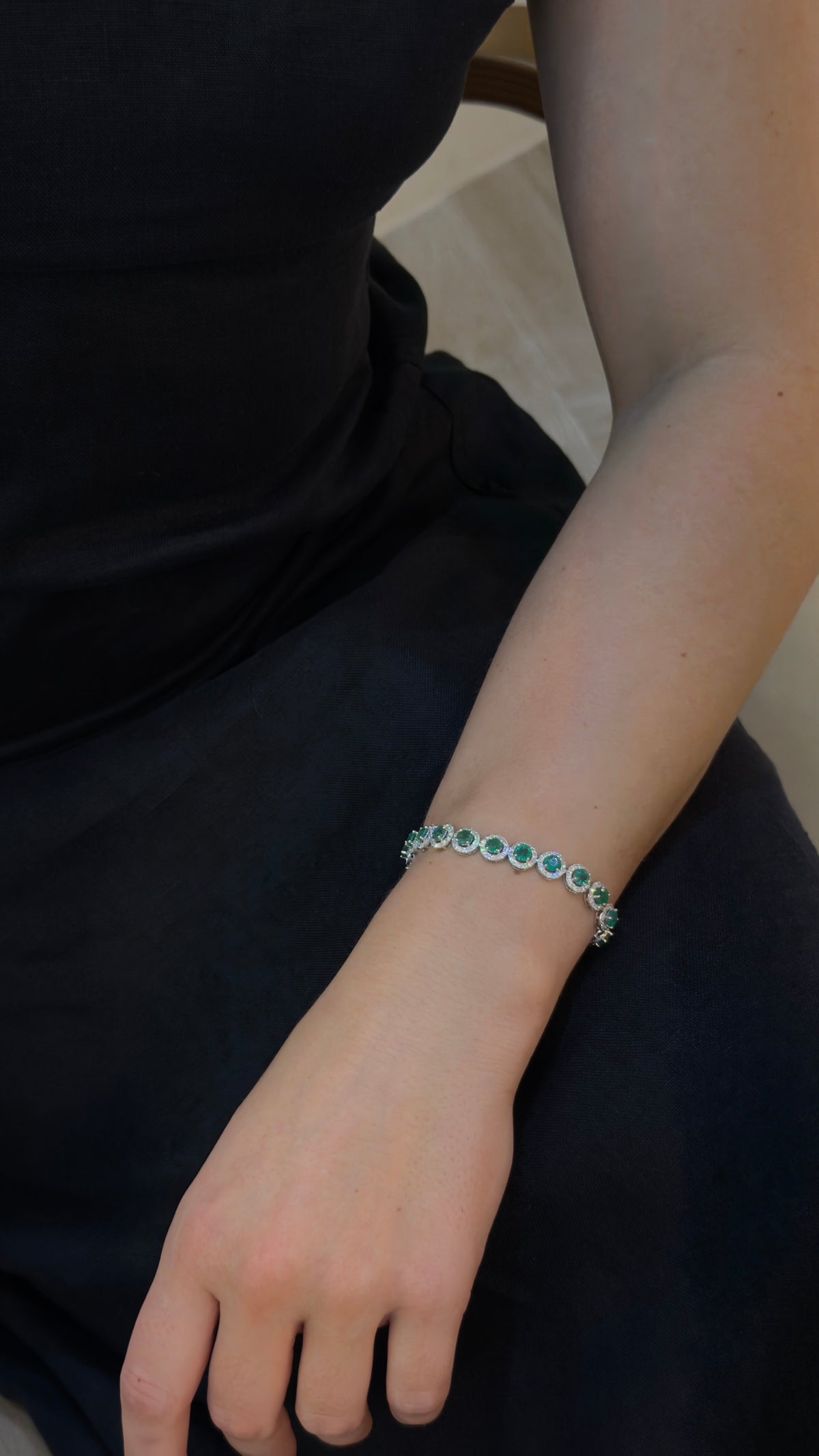 Emerald Diamond Halo Tennis Bracelet - additional view