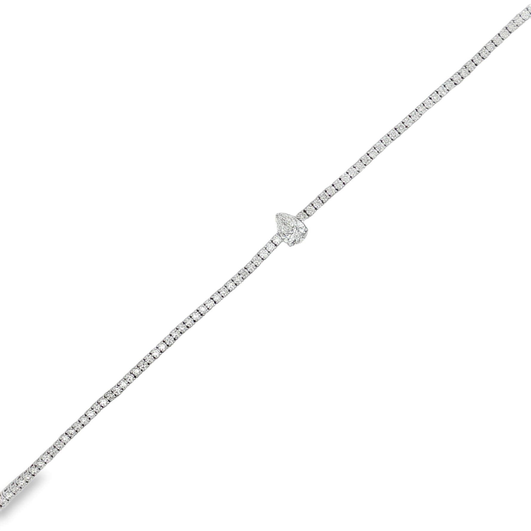 Pear Diamond Station Tennis Bracelet in white gold front view