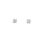 White gold flower stud earrings with four pear-shaped diamond petals each