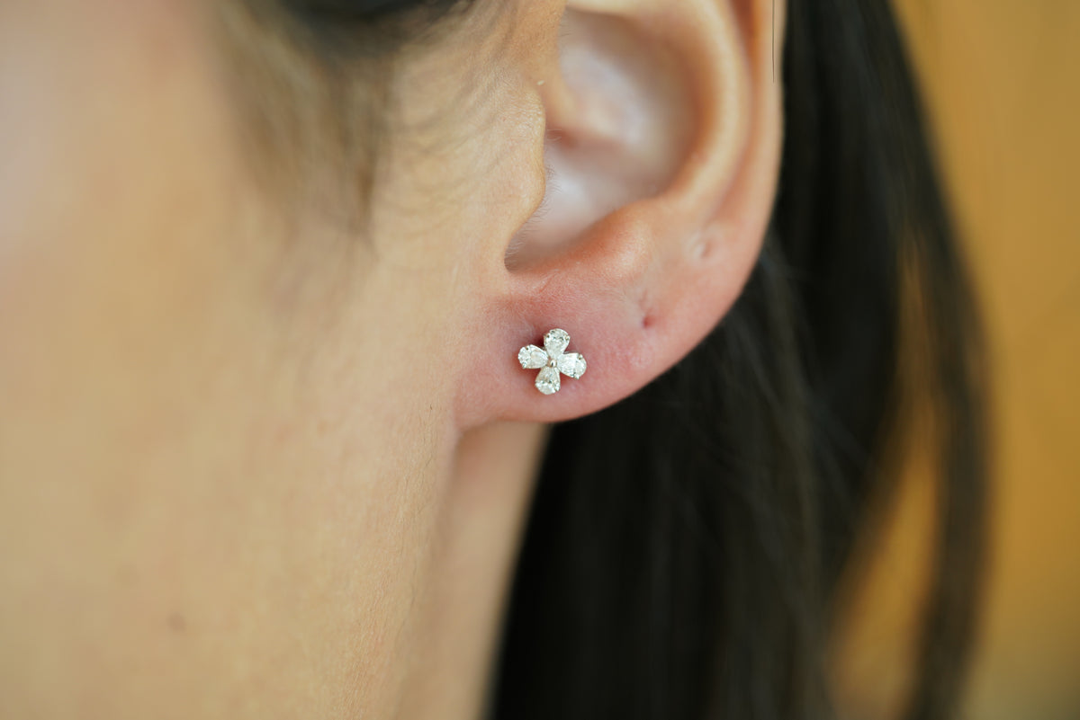 Charming Pear Diamond Four-Petal Stud Earrings - additional view