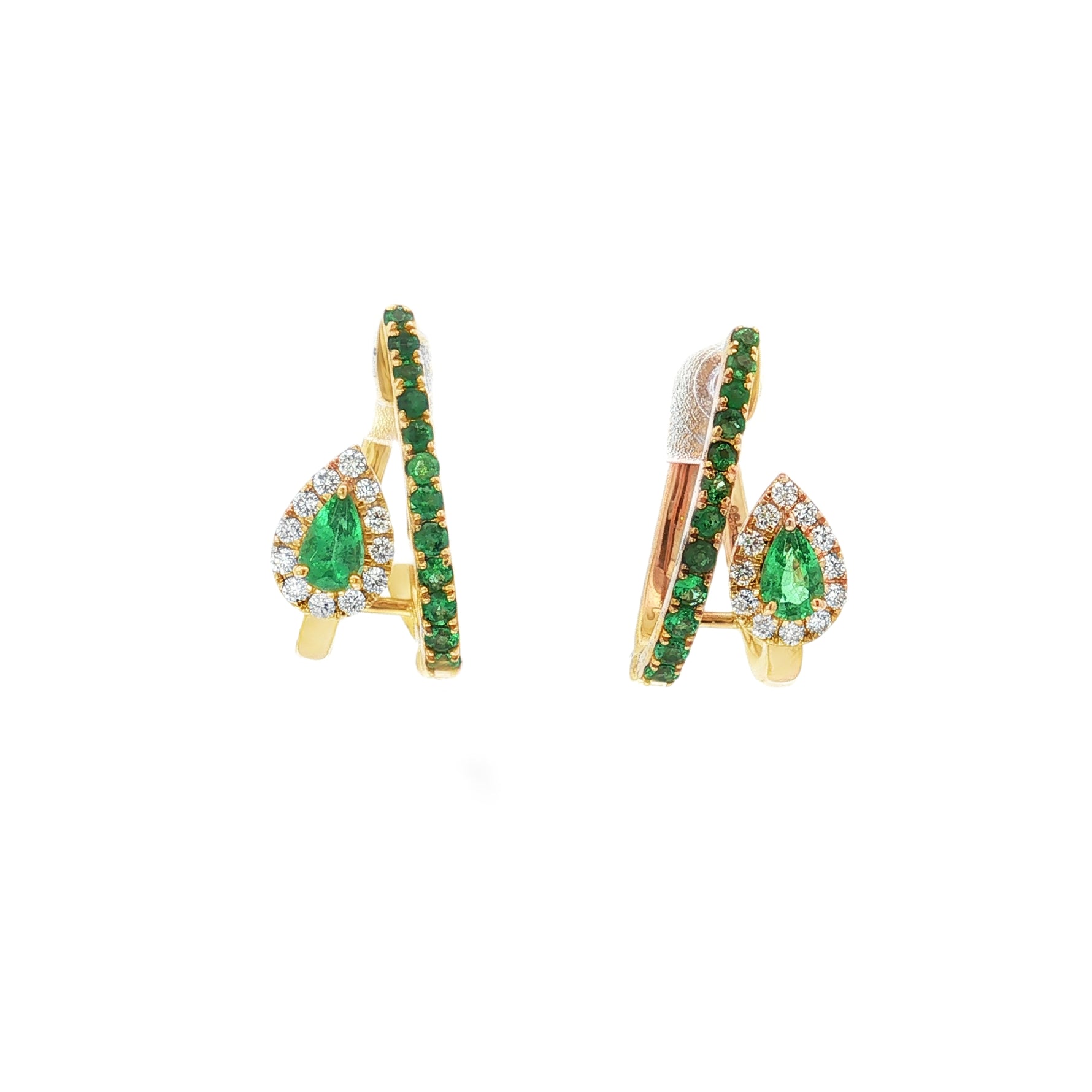 Emerald Diamond Jacket Yellow Gold Earrings front view