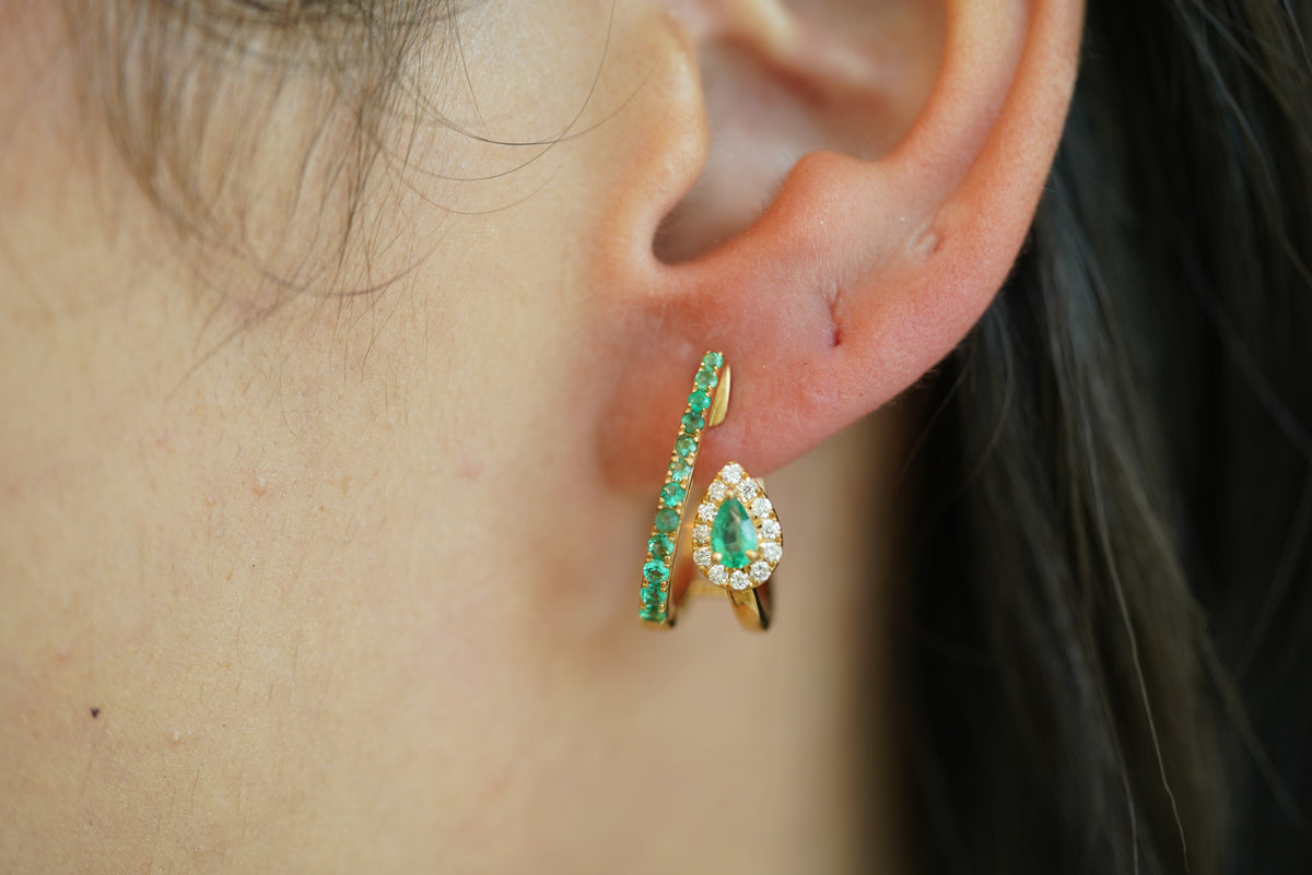 Emerald Diamond Jacket Yellow Gold Earrings - additional view
