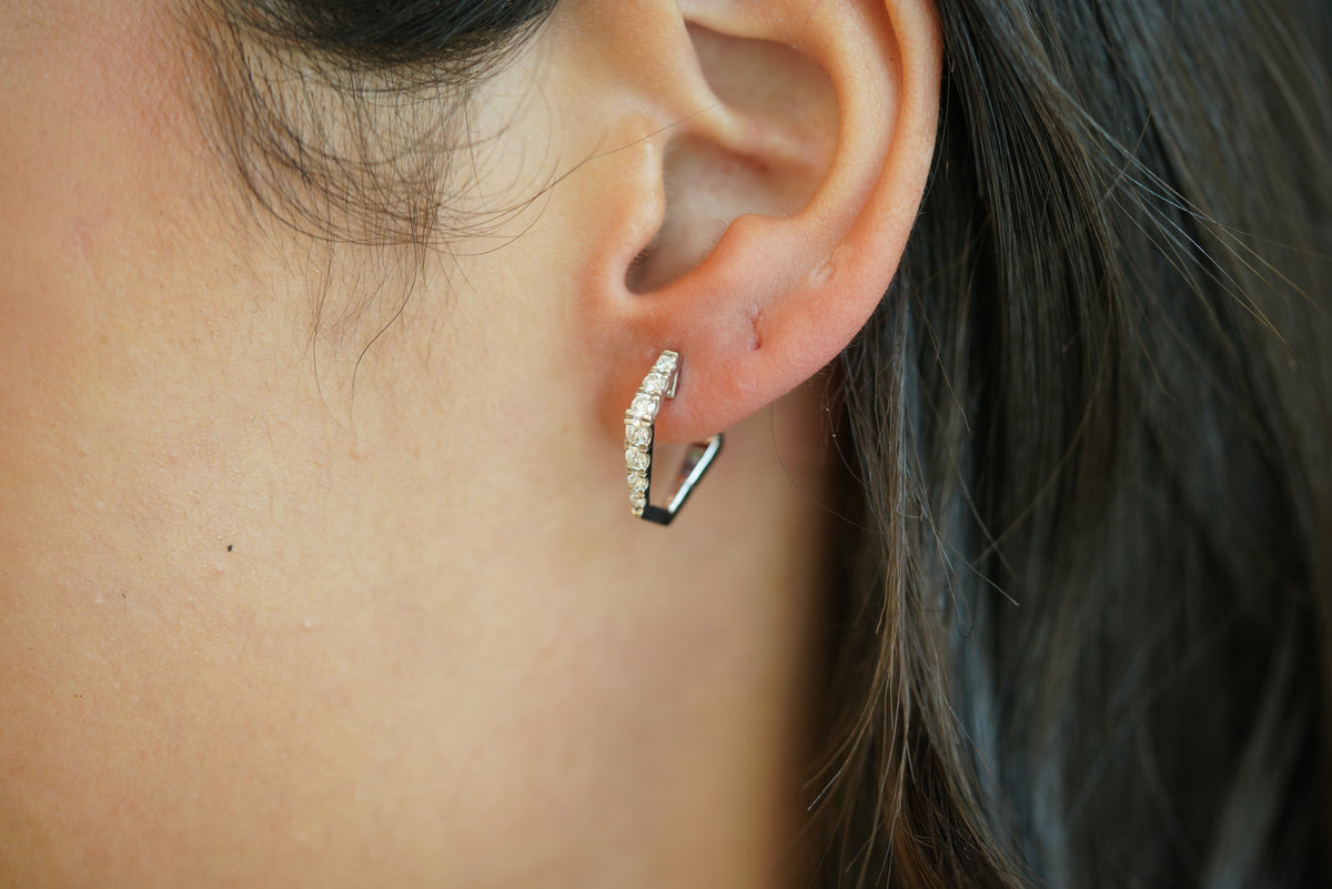 Geometric Diamond Huggie Hoop Earrings - additional view