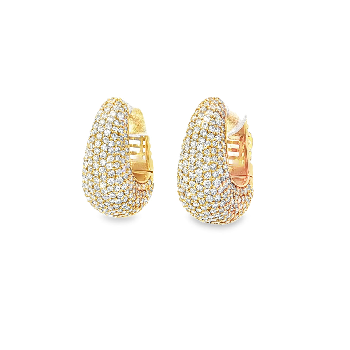Domed Pavé Diamond Yellow Gold Hoops front view