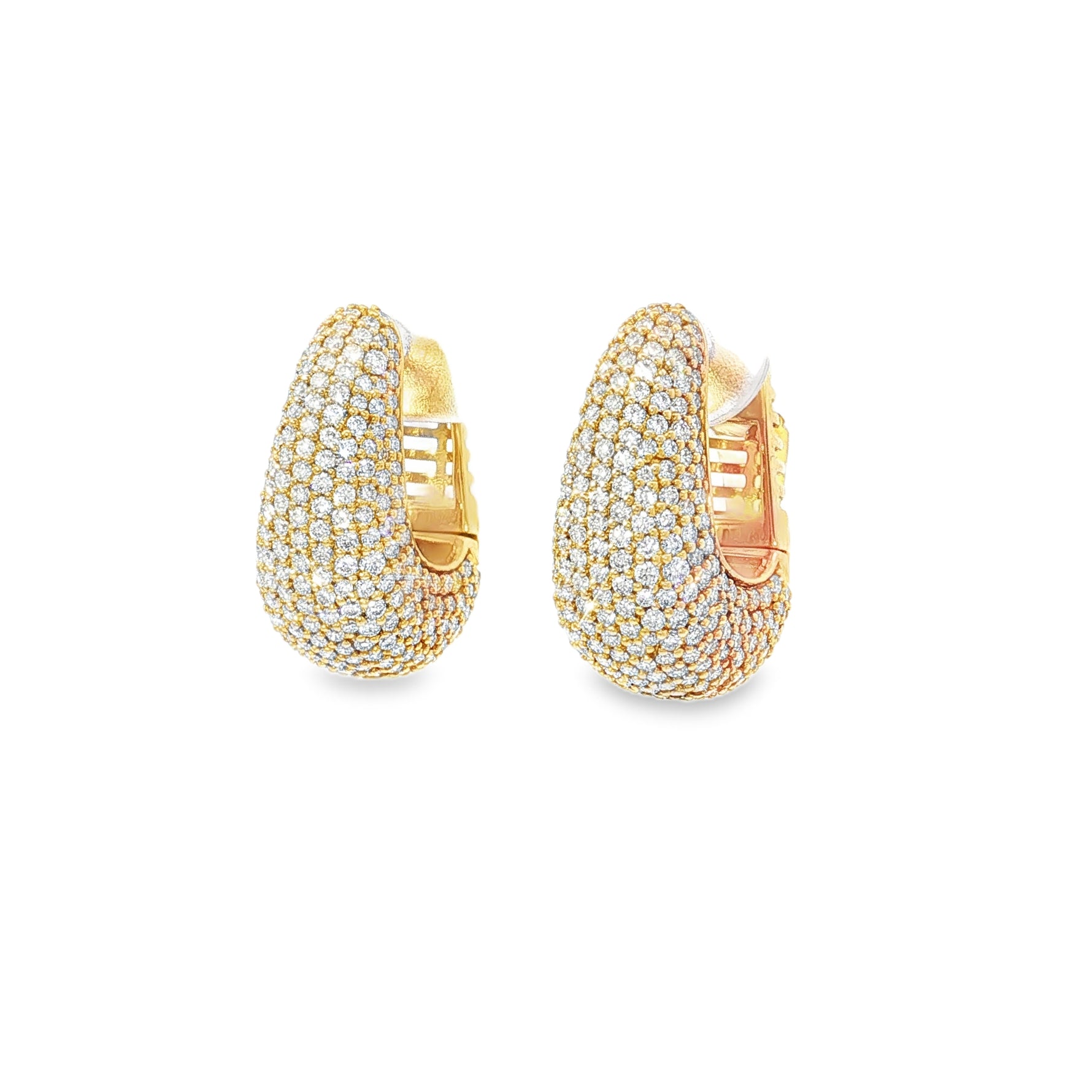 Domed Pavé Diamond Yellow Gold Hoops front view