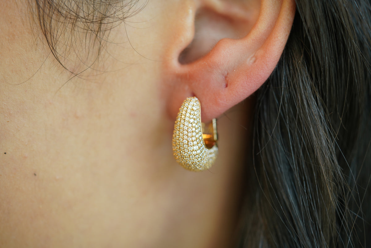 Domed Pavé Diamond Yellow Gold Hoops - additional view