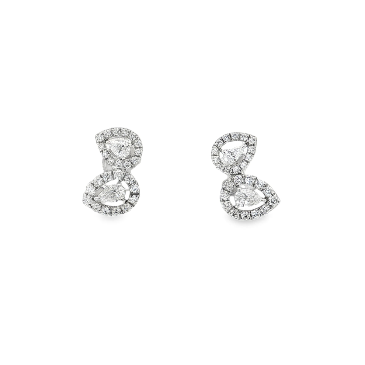 Pear Diamond Bow Earrings in white gold front view