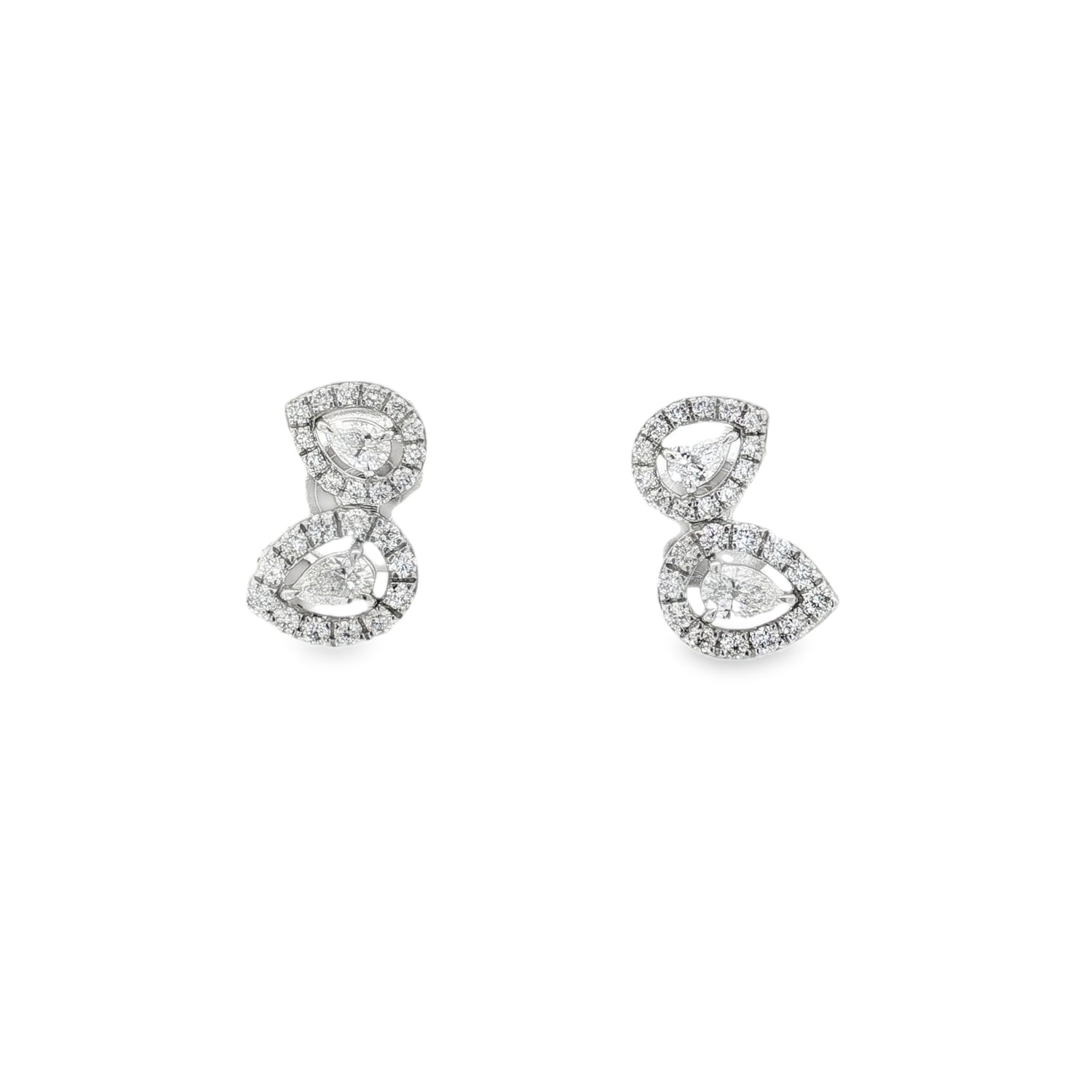 Pear Diamond Bow Earrings in white gold front view