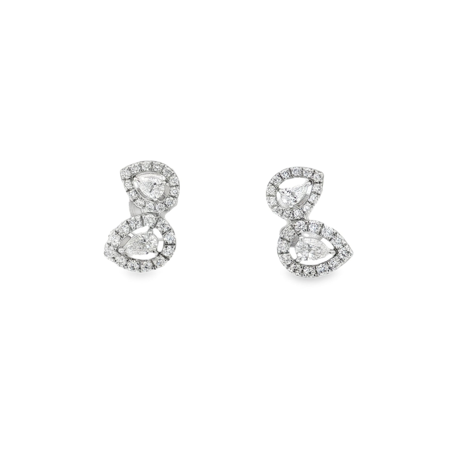 Pear Diamond Bow Earrings in white gold front view