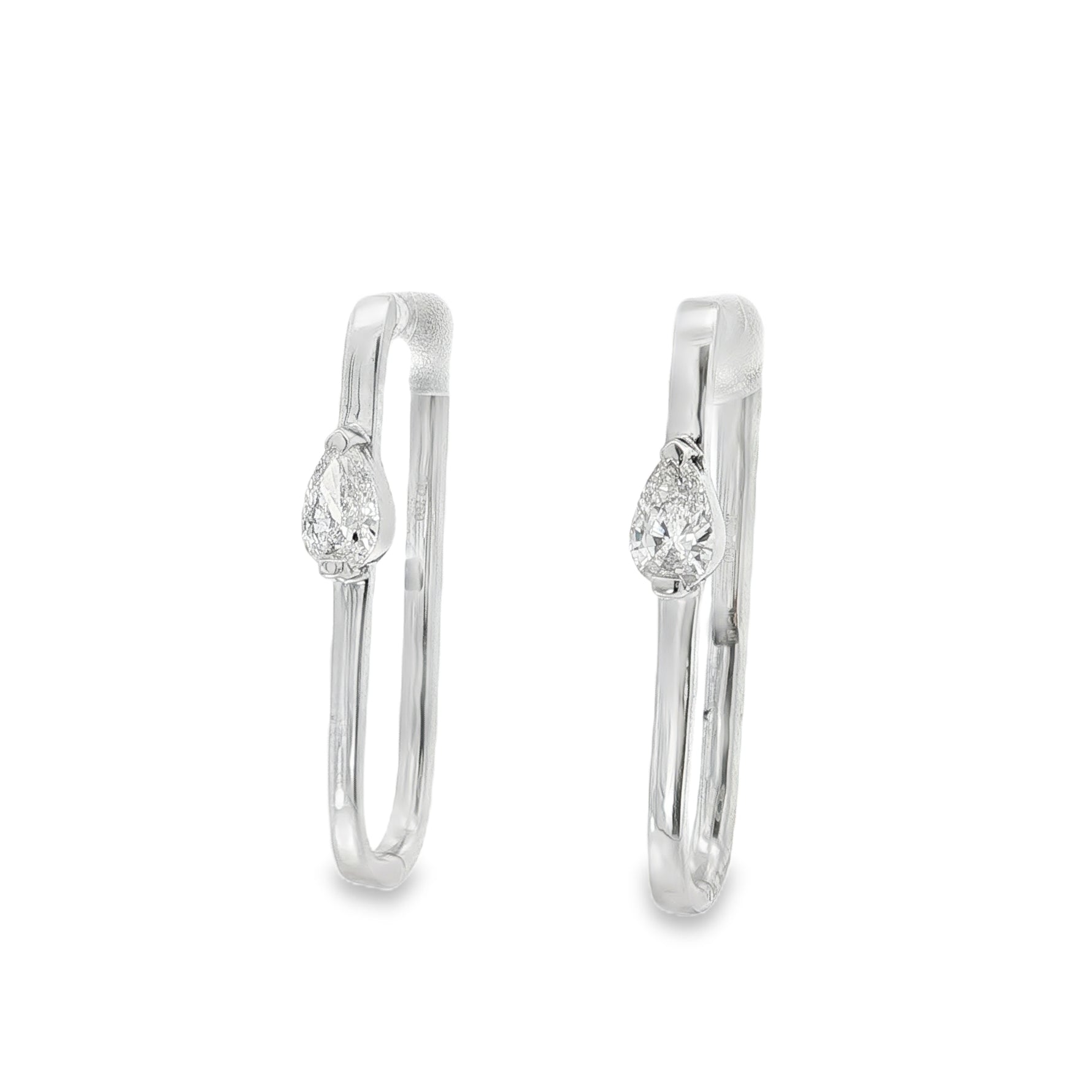 Pear Diamond Hoop Earrings in white gold front view