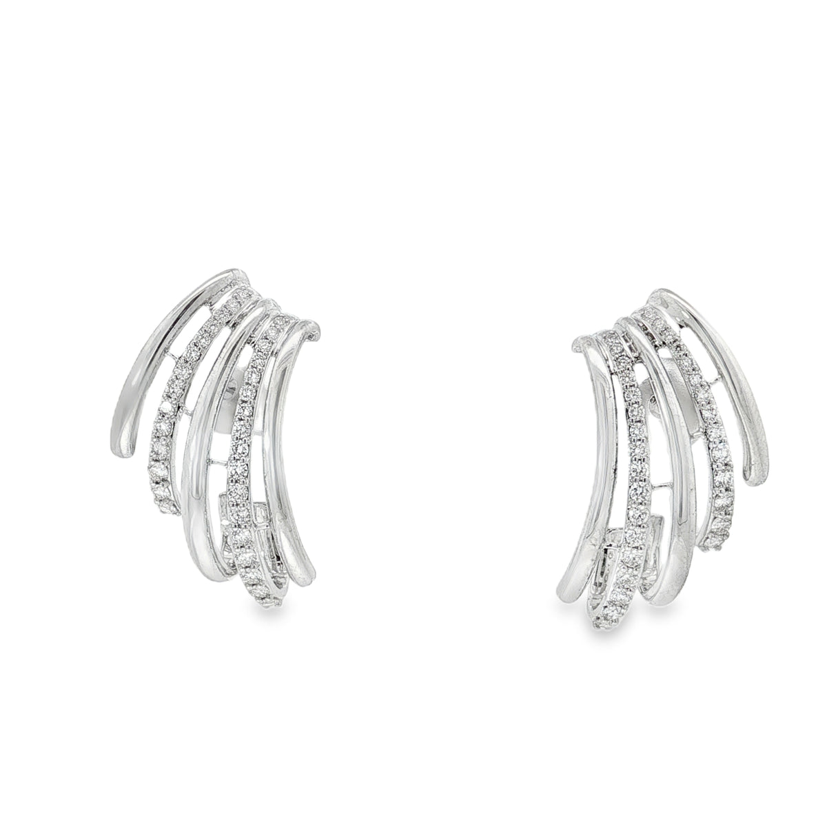 Multi-Row Diamond Curve Earrings in white gold front view