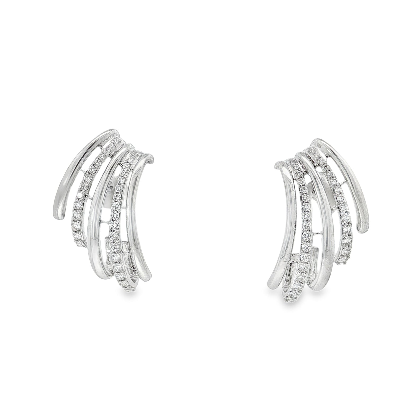 Multi-Row Diamond Curve Earrings in white gold front view