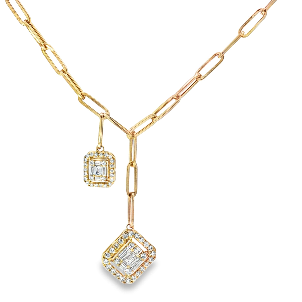 Baguette Diamond Chevron Yellow Gold Necklace front view