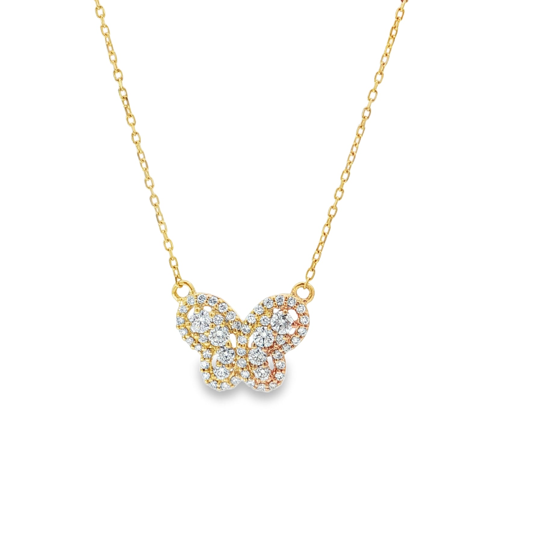 Layered Butterfly Diamond Yellow Gold Pendant front view