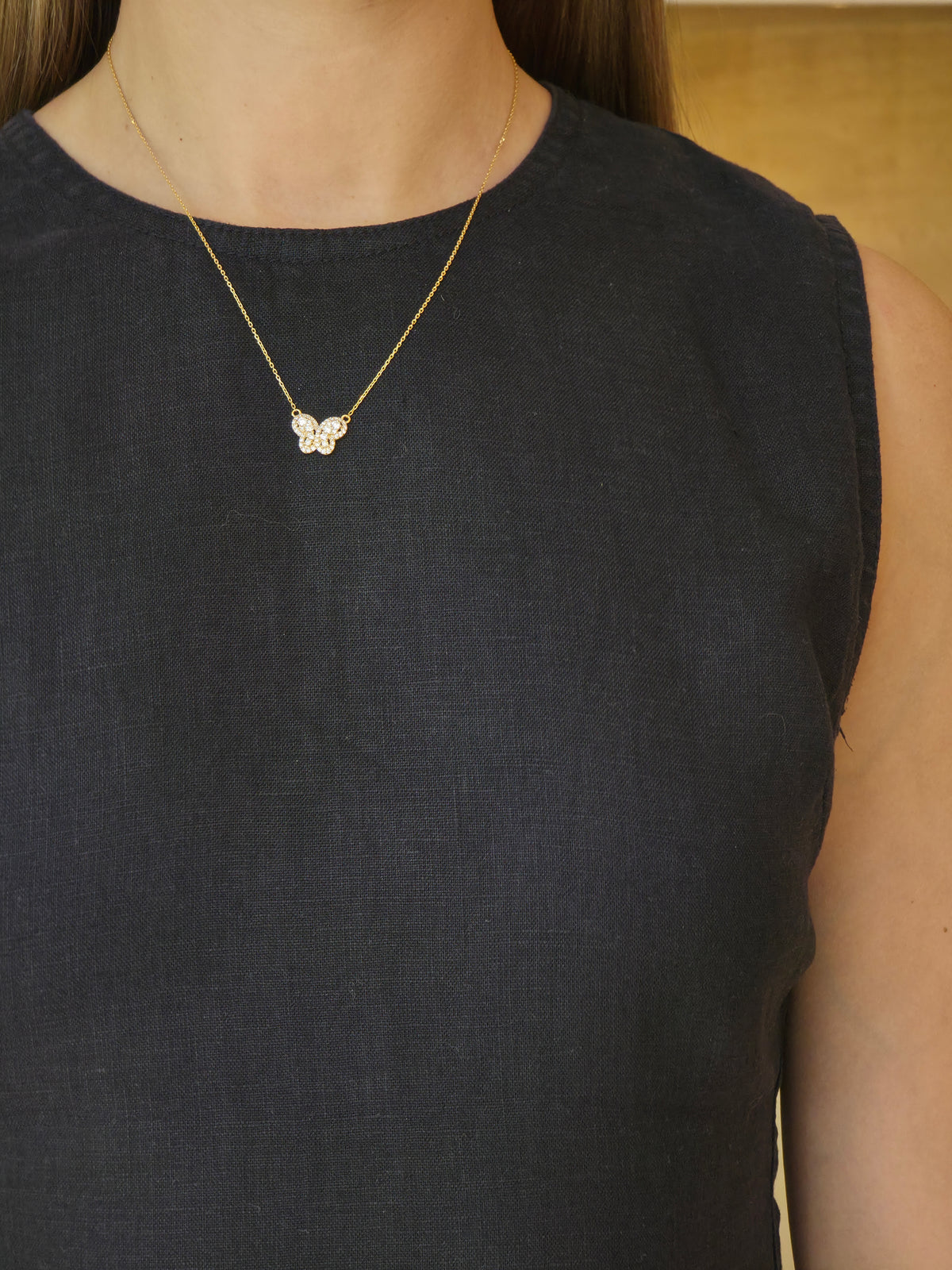 Dazzling Layered Butterfly Diamond Yellow Gold Pendant - additional view