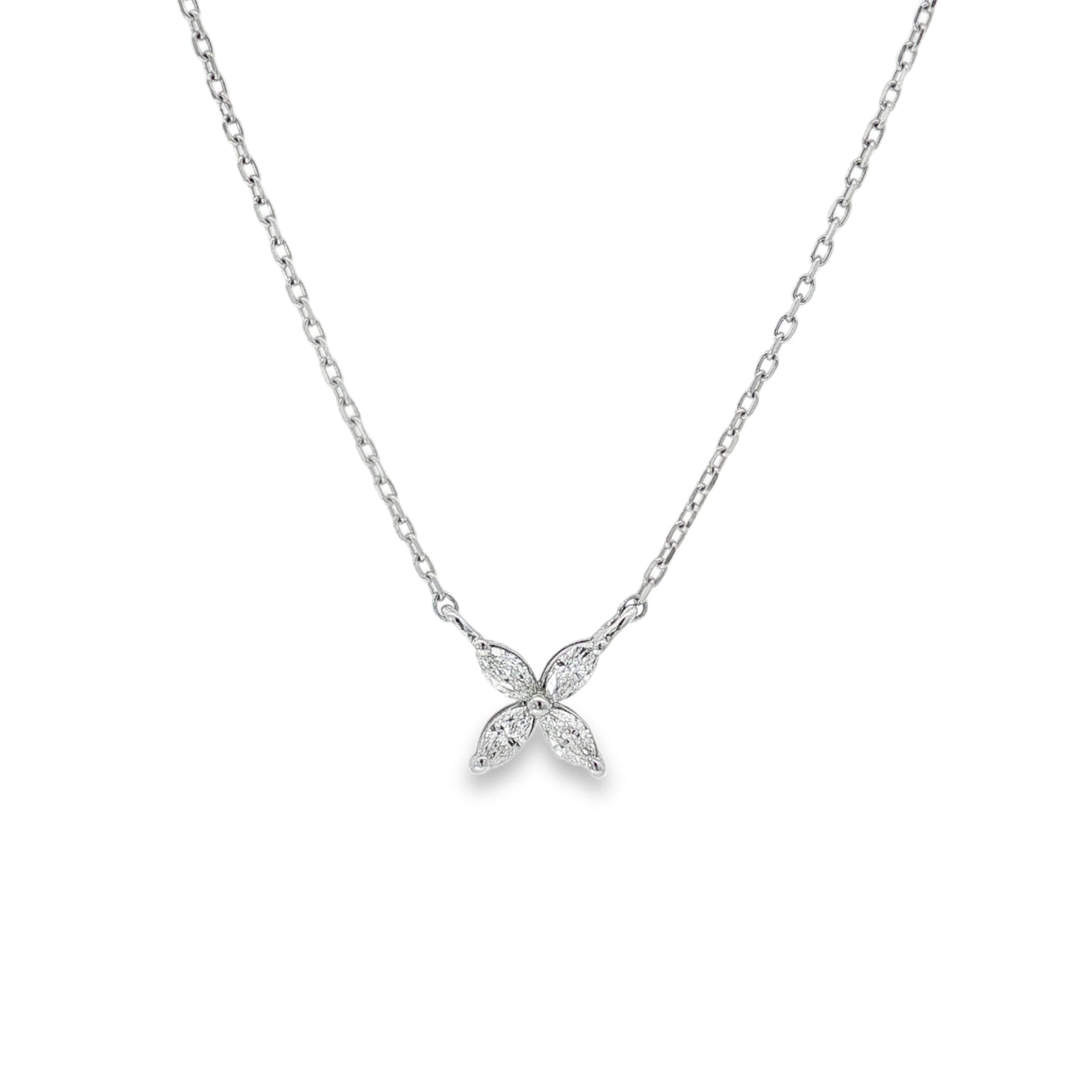 Marquise Diamond Butterfly Pendant in white gold front view