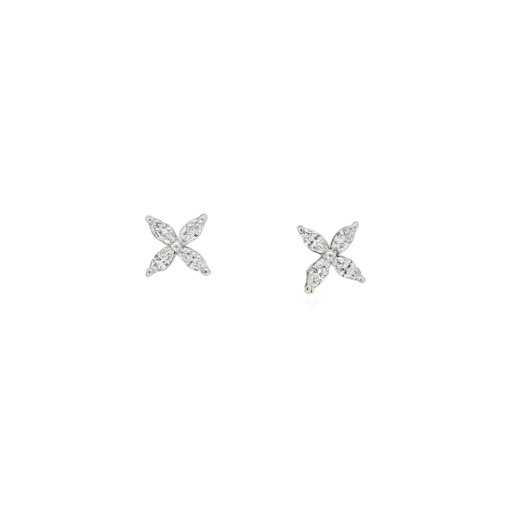 Marquise Diamond Butterfly Stud Earrings in white gold front view