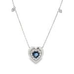 Sapphire Heart Diamond Halo Pendant in white gold front view