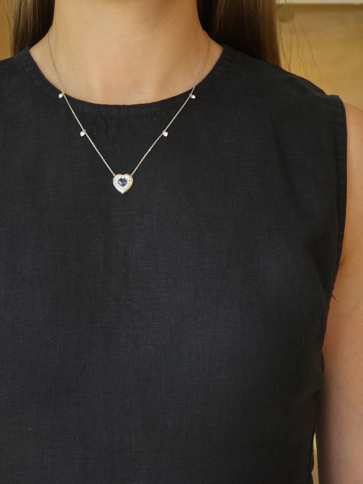 Sapphire Heart Diamond Halo Pendant - additional view
