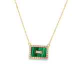 Malachite Baguette Diamond Yellow Gold Pendant front view