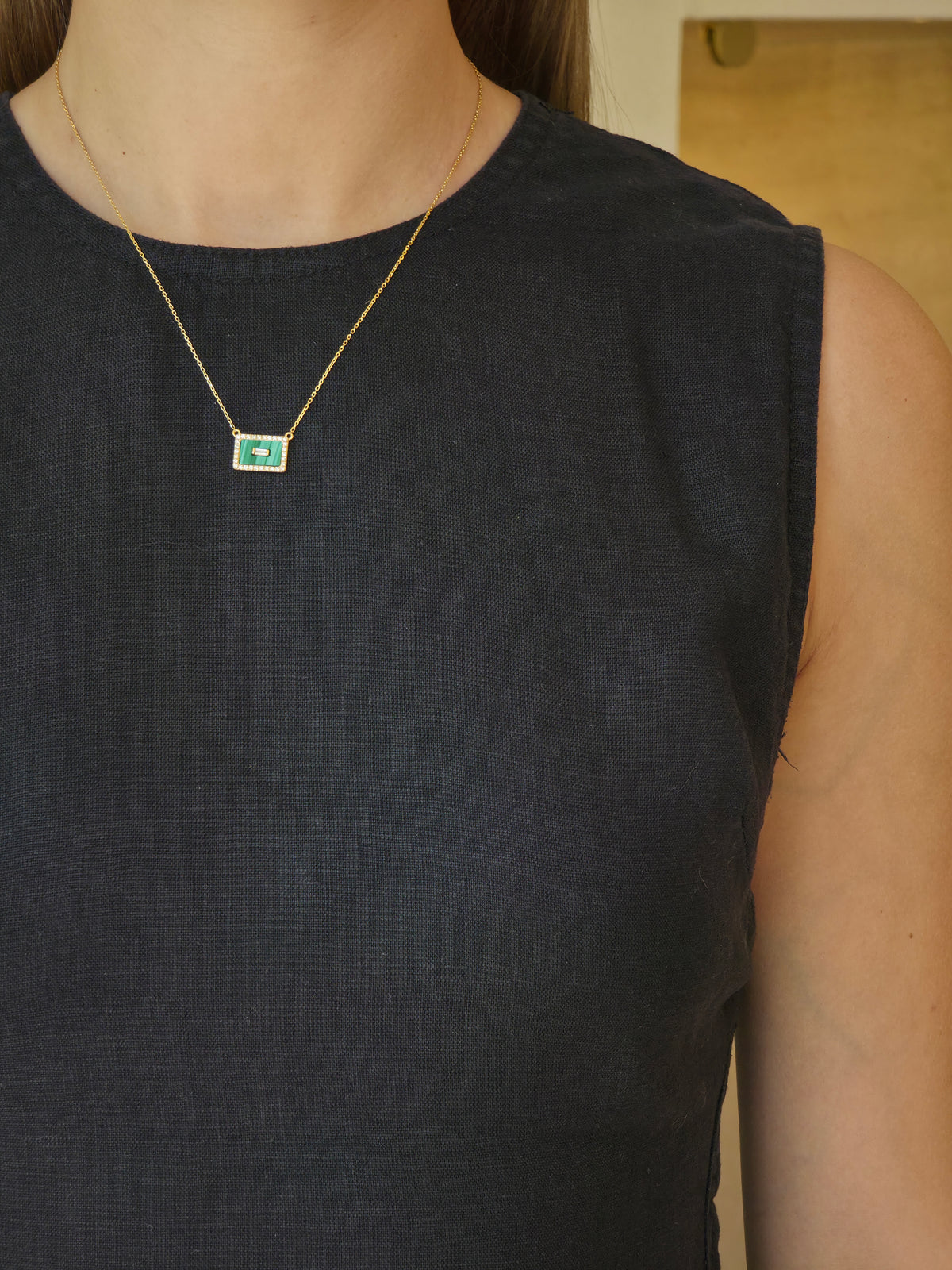 Malachite Baguette Diamond Yellow Gold Pendant - additional view