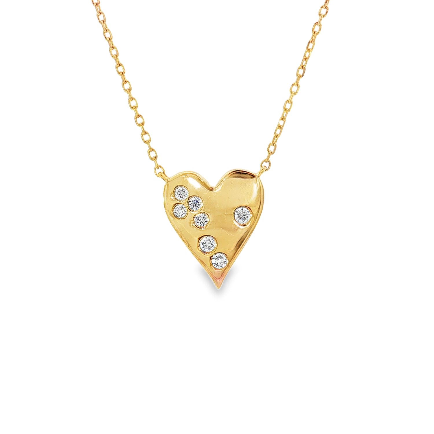 Flush-Set Diamond Heart Yellow Gold Pendant front view