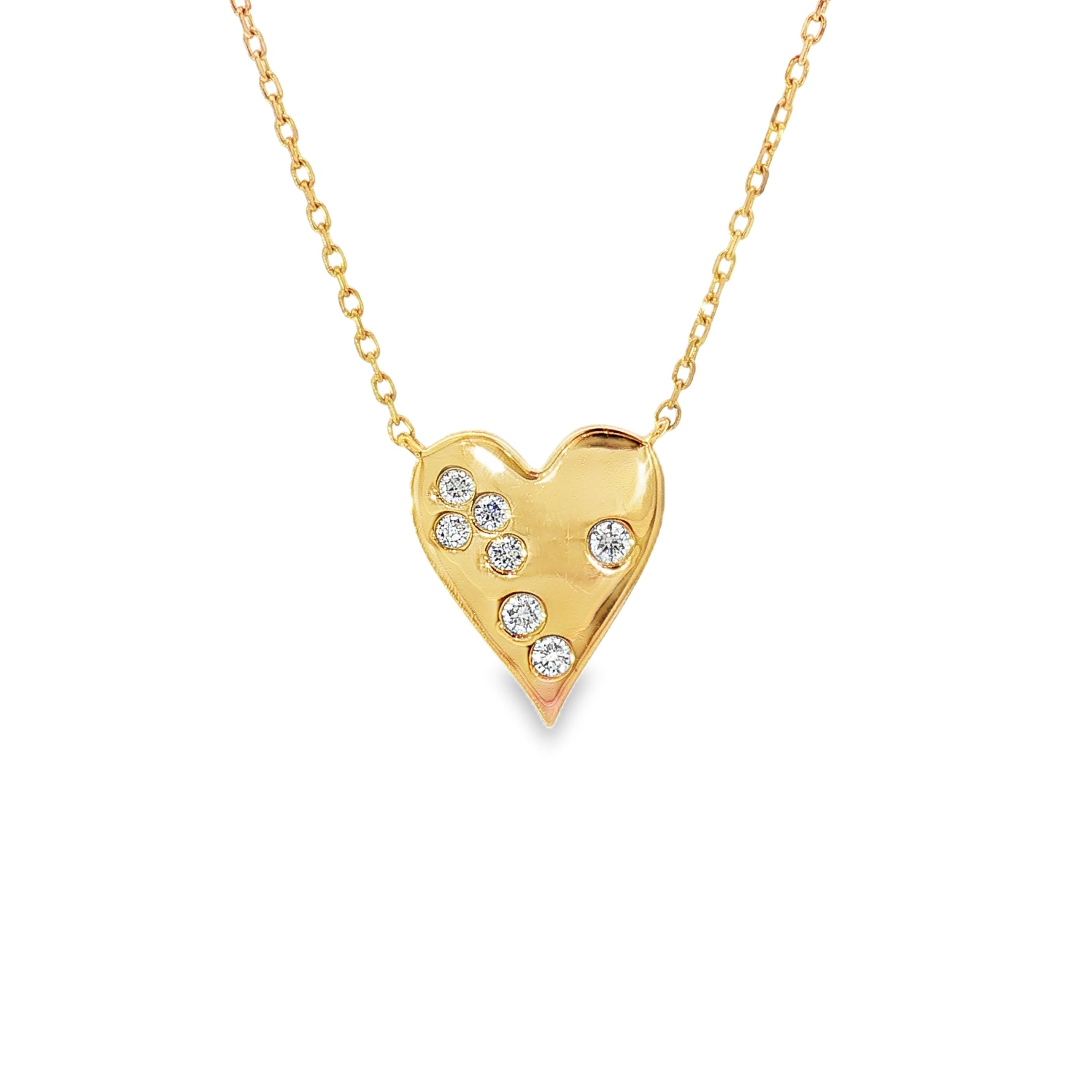 Flush-Set Diamond Heart Yellow Gold Pendant front view