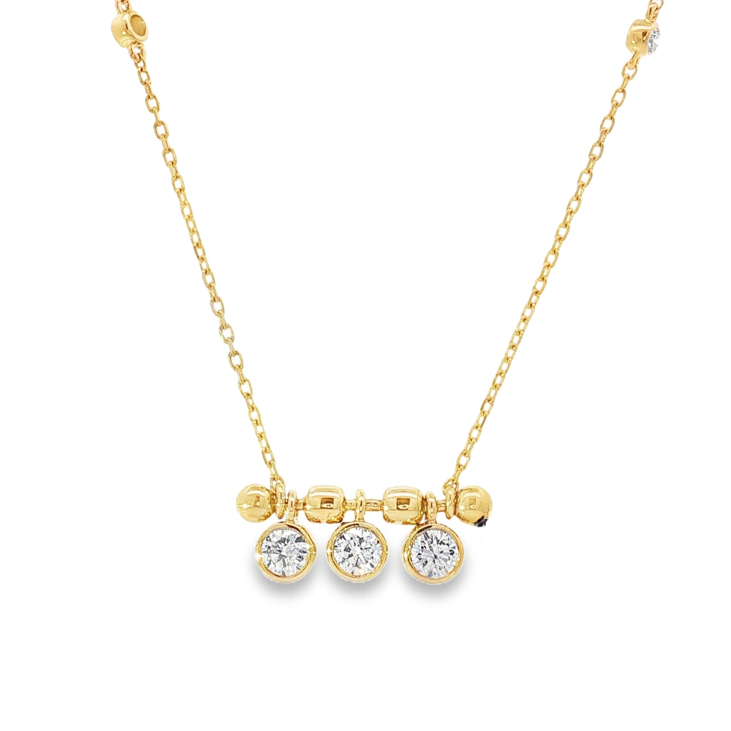 Three-Stone Diamond Charm Yellow Gold Pendant front view