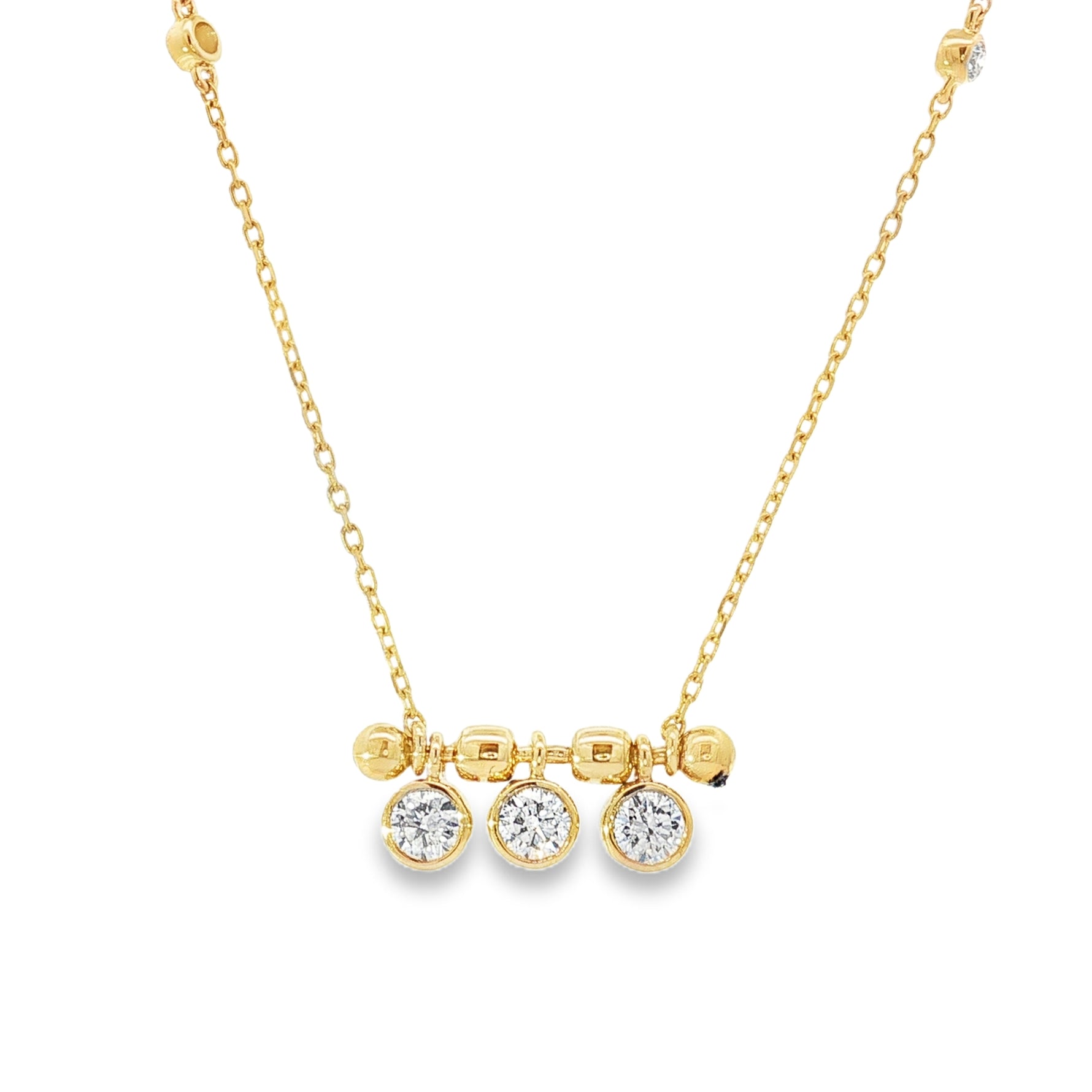 Three-Stone Diamond Charm Yellow Gold Pendant front view