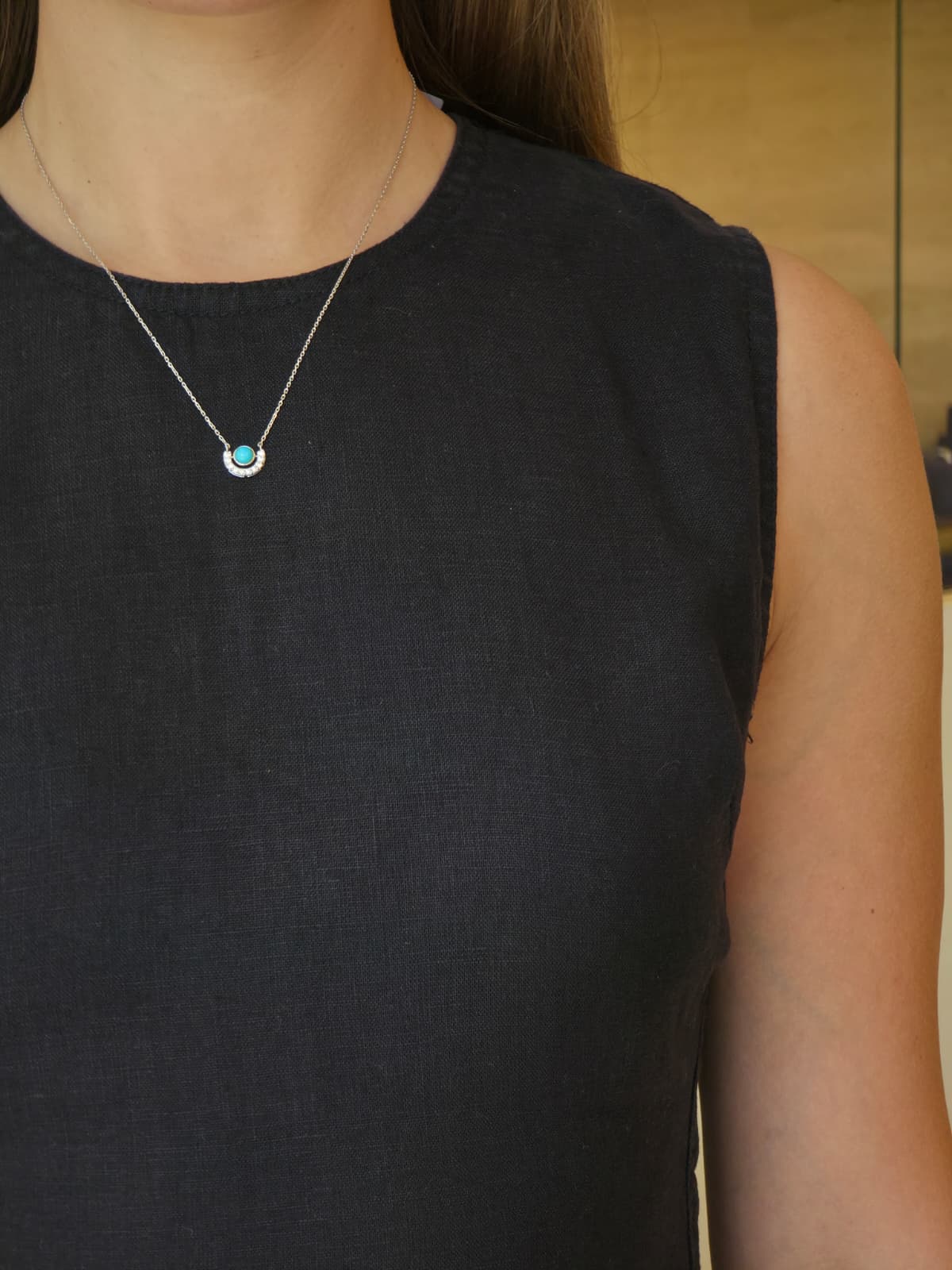 Turquoise Diamond Crescent Pendant - additional view