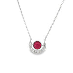 Ruby Diamond Crescent Pendant in white gold front view