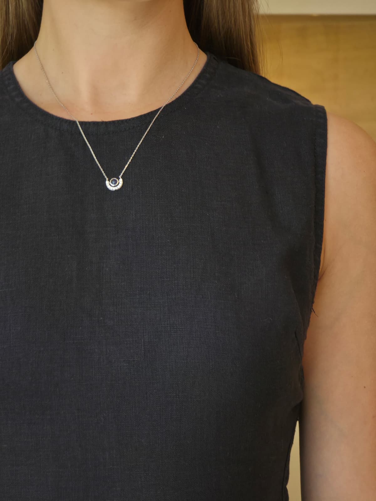 Sapphire Diamond Crescent Pendant - additional view