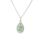 Tsavorite Baguette Diamond Teardrop Pendant in white gold front view